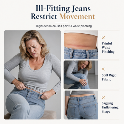 Dammjeans med hög midja och utsvängda ben – stretchdenim i slim fit med dubbla knappar i midjan