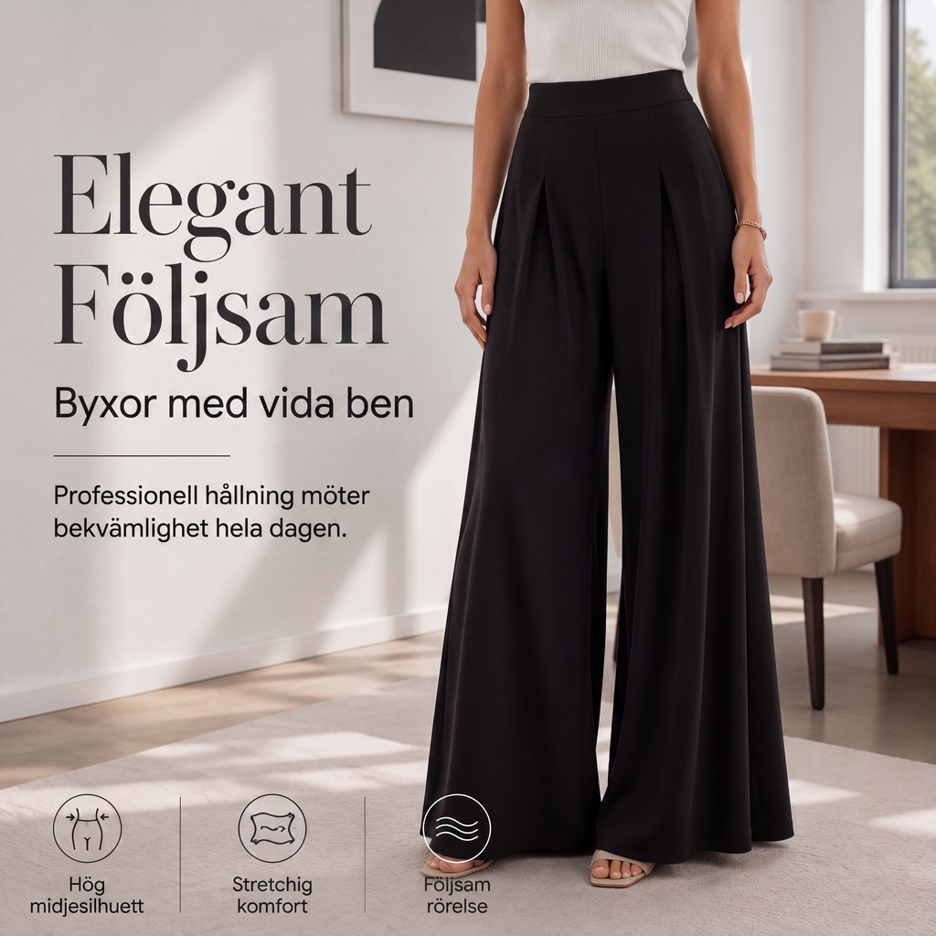 Damernas lediga högmidjade vida byxor