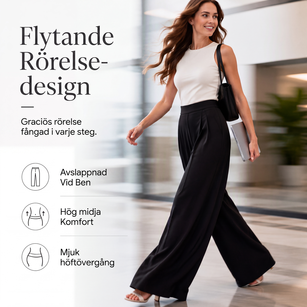 Damernas lediga högmidjade vida byxor