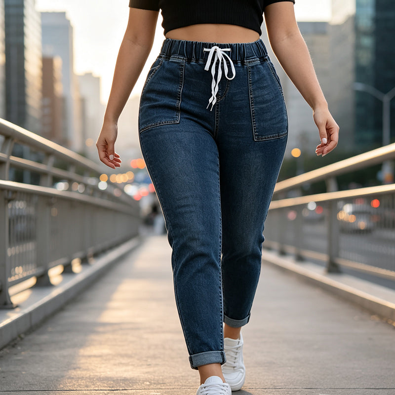 Damjeans med elastisk midja och fickor