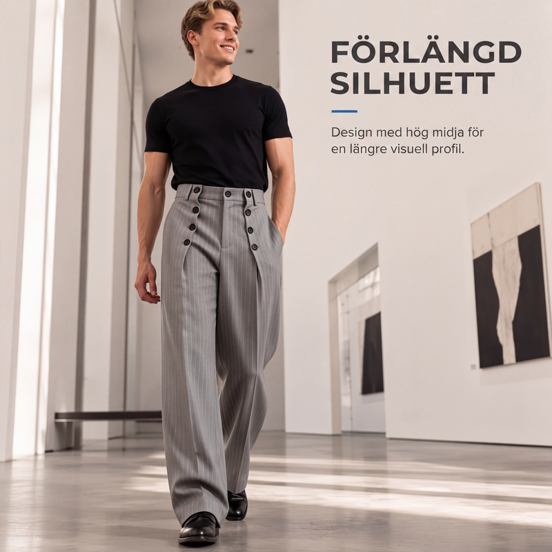 Chica höjda midja dubbelknäppta draperade byxor för män