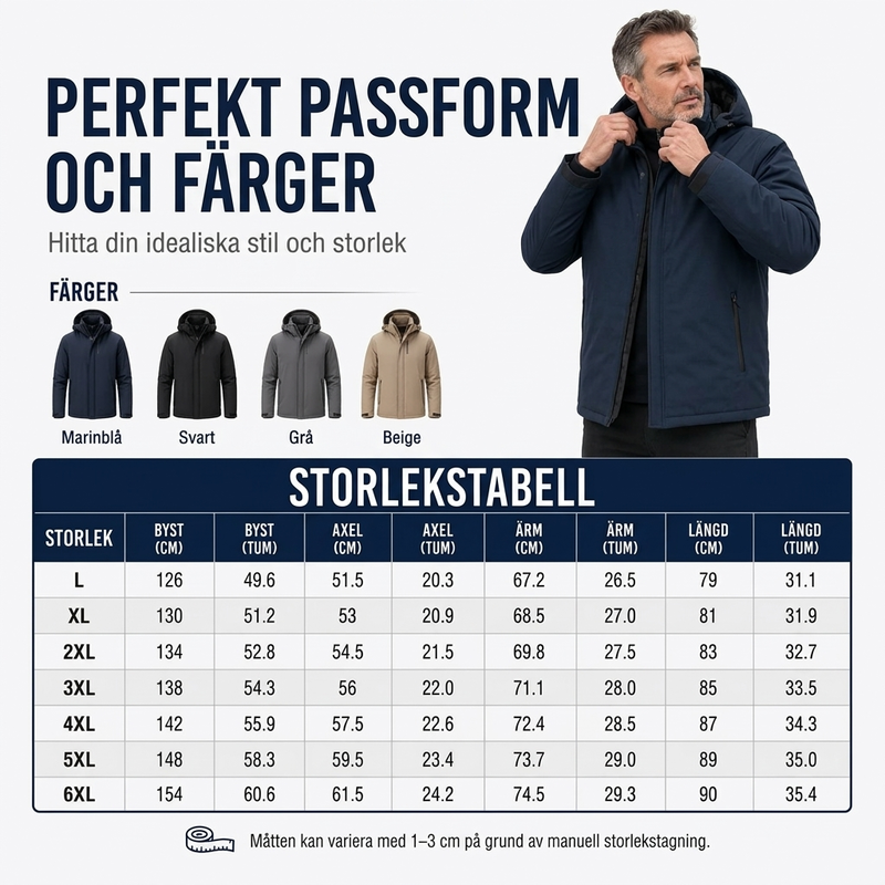 Vattentät jacka med plyschfoder och huva för män