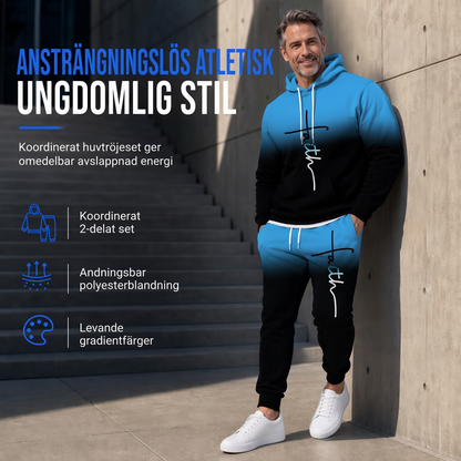 Herrset med 3D-digitaltryck: Långärmad huvtröja och byxor, löst passande träningsoverall för vår och höst