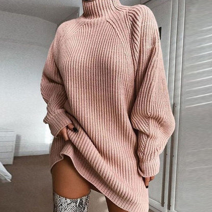 ✨ Nyhet 🤎 Mysig stickad klänning med hög hals för damer – mjuk värme, bekväm passform och elegant vinterlook