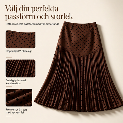 🌸 Ny kollektion ✨ Plisserad damkjol med hög midja och prickmönster – elegant midikjol med bekväm passform och feminin stil