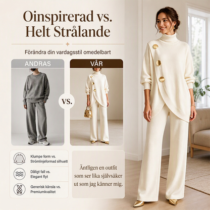 🛍️ Specialerbjudande ✨ Elegant set med damtröja med hög hals och byxor med vida ben – bekväm passform och elegant look