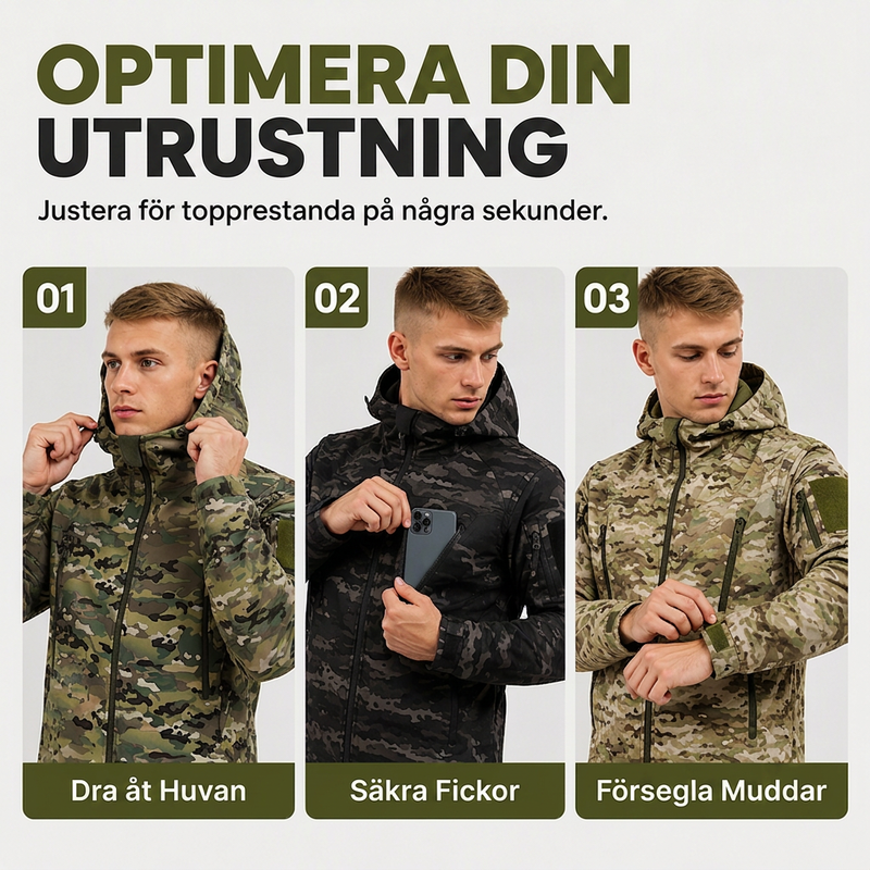 Herrjacka med huva för utomhusbruk, kamouflage