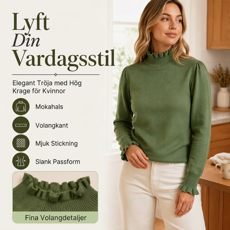 Damernas eleganta och mysiga stickade topp med volangkant
