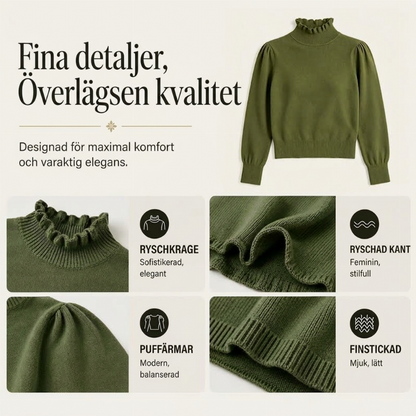 Damernas eleganta och mysiga stickade topp med volangkant