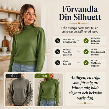 Damernas eleganta och mysiga stickade topp med volangkant