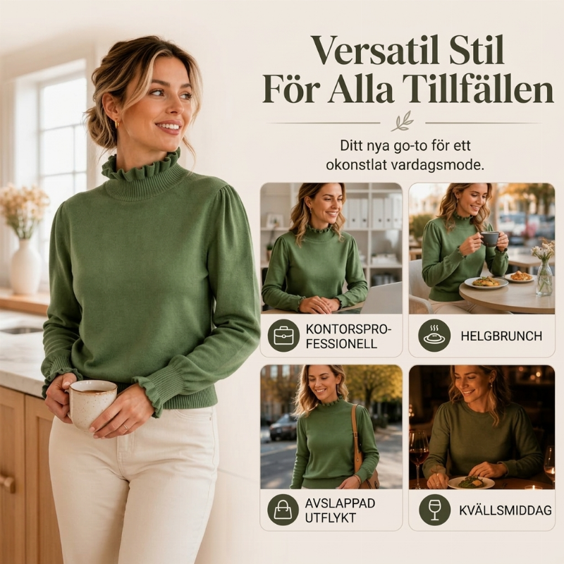 Damernas eleganta och mysiga stickade topp med volangkant