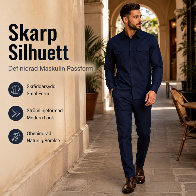 Tvådelad set med skjorta och byxor i polyester för män