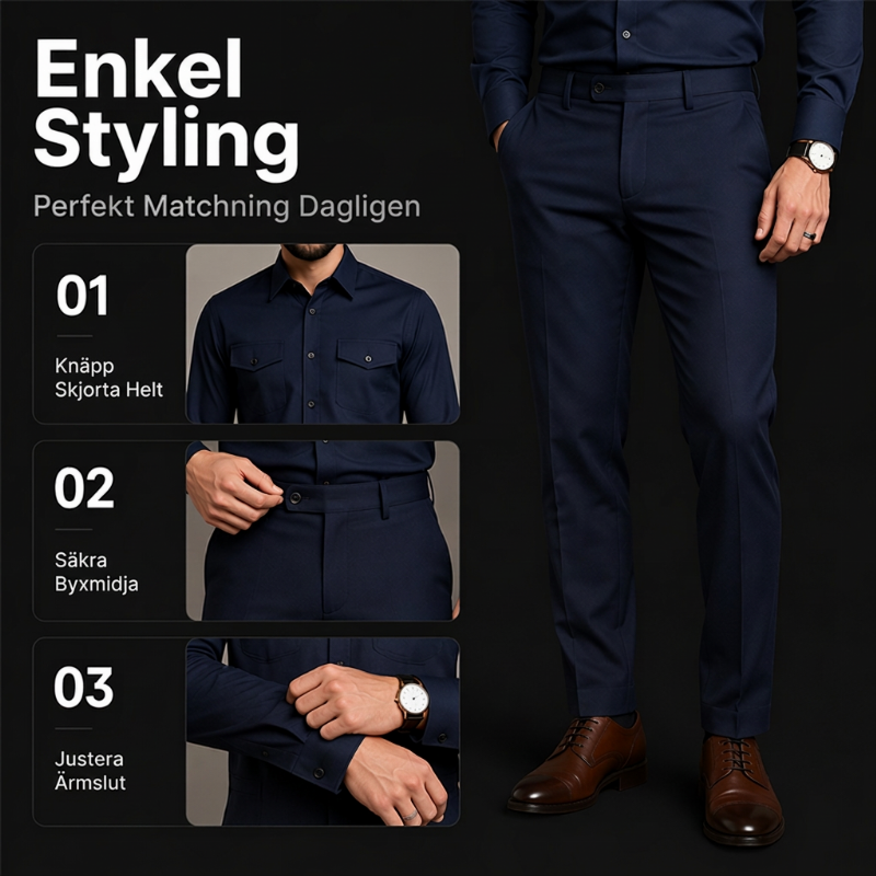 Tvådelad set med skjorta och byxor i polyester för män