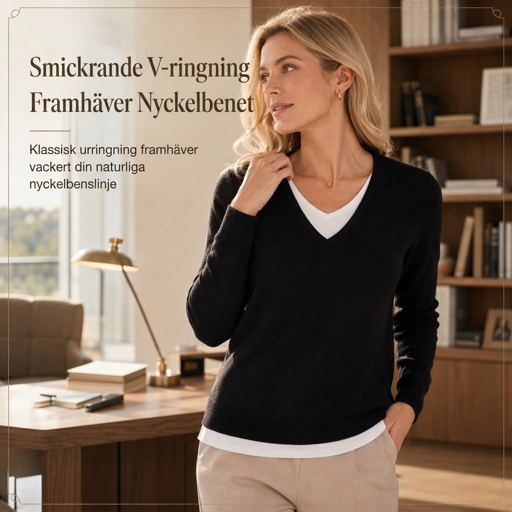 Stickad V-ringad topp för kvinnor i falsk tvådelad design