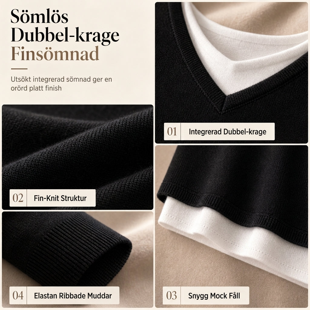 Stickad V-ringad topp för kvinnor i falsk tvådelad design