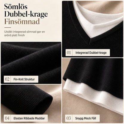 Stickad V-ringad topp för kvinnor i falsk tvådelad design