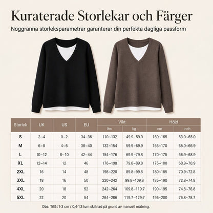 Stickad V-ringad topp för kvinnor i falsk tvådelad design