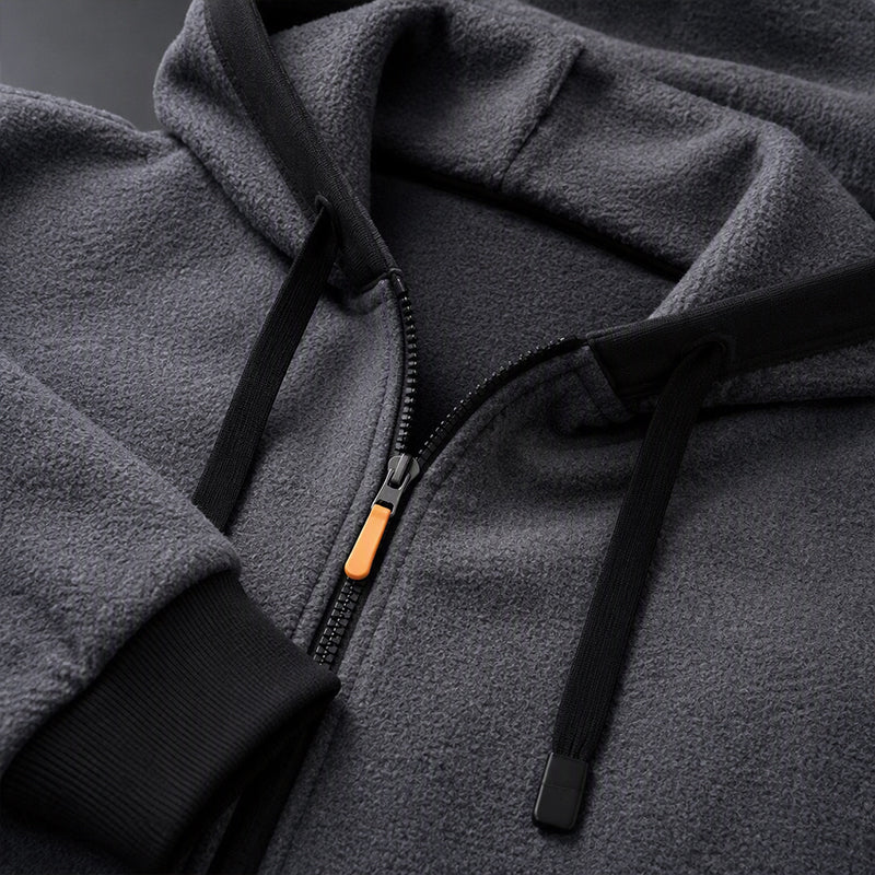 🔥 Värme för vardagen | Hoodie för män med hel dragkedja, plyschfoder och huva med dragsko