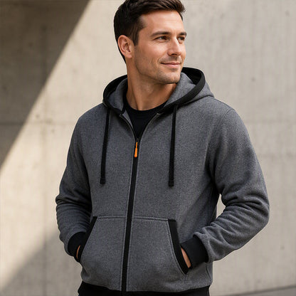 🔥 Värme för vardagen | Hoodie för män med hel dragkedja, plyschfoder och huva med dragsko