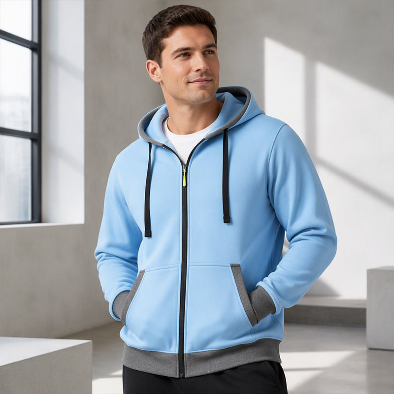 🔥 Värme för vardagen | Hoodie för män med hel dragkedja, plyschfoder och huva med dragsko