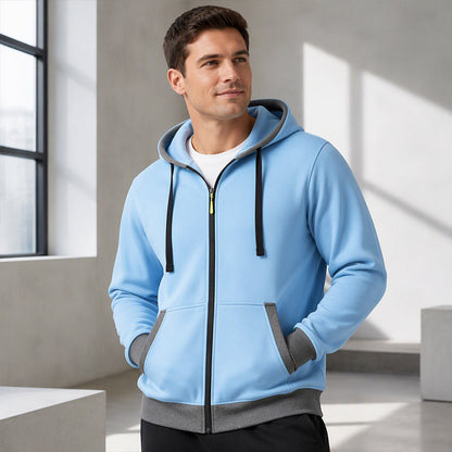 🔥 Värme för vardagen | Hoodie för män med hel dragkedja, plyschfoder och huva med dragsko