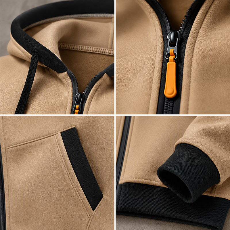 🔥 Värme för vardagen | Hoodie för män med hel dragkedja, plyschfoder och huva med dragsko