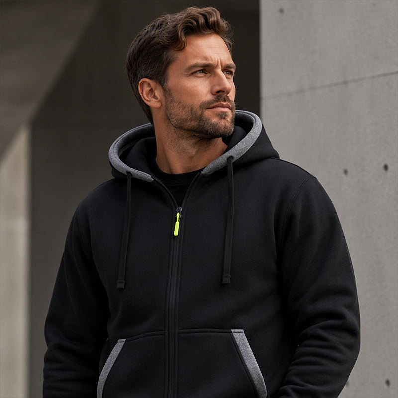 🔥 Värme för vardagen | Hoodie för män med hel dragkedja, plyschfoder och huva med dragsko
