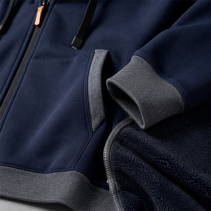 🔥 Värme för vardagen | Hoodie för män med hel dragkedja, plyschfoder och huva med dragsko