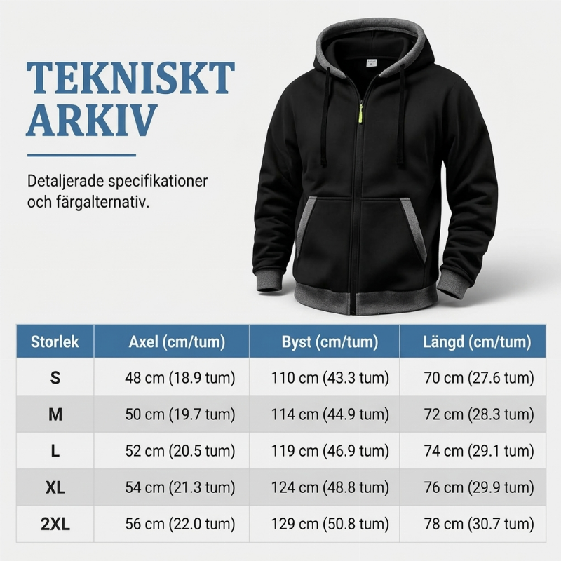 🔥 Värme för vardagen | Hoodie för män med hel dragkedja, plyschfoder och huva med dragsko