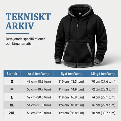 🔥 Värme för vardagen | Hoodie för män med hel dragkedja, plyschfoder och huva med dragsko