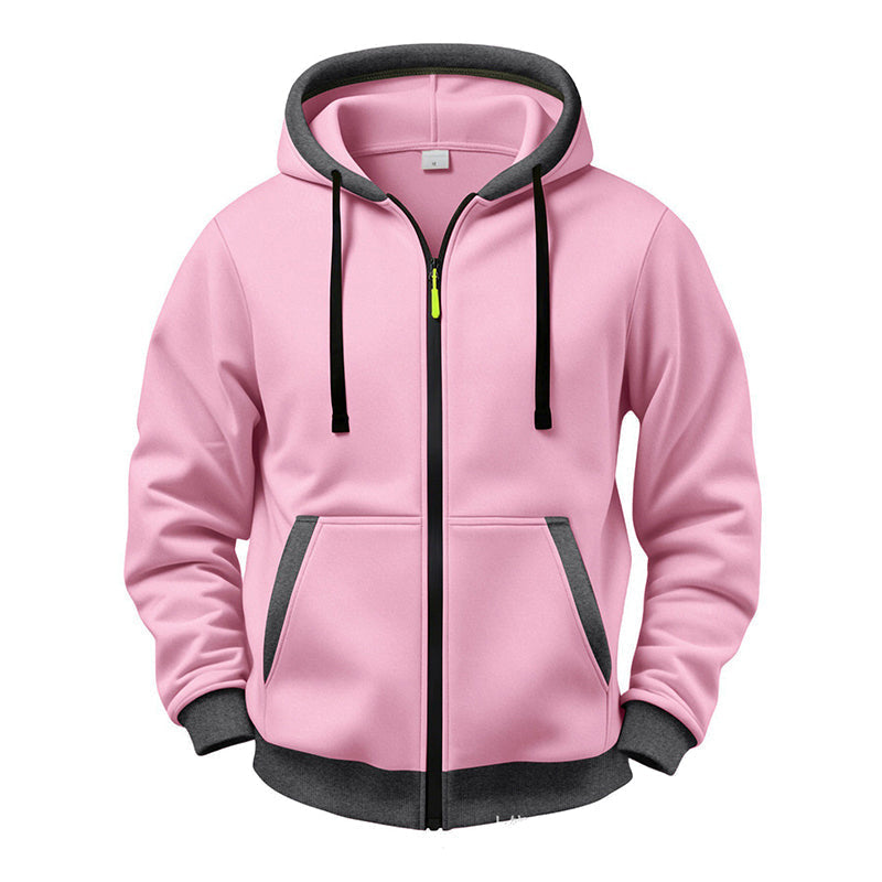 🔥 Värme för vardagen | Hoodie för män med hel dragkedja, plyschfoder och huva med dragsko