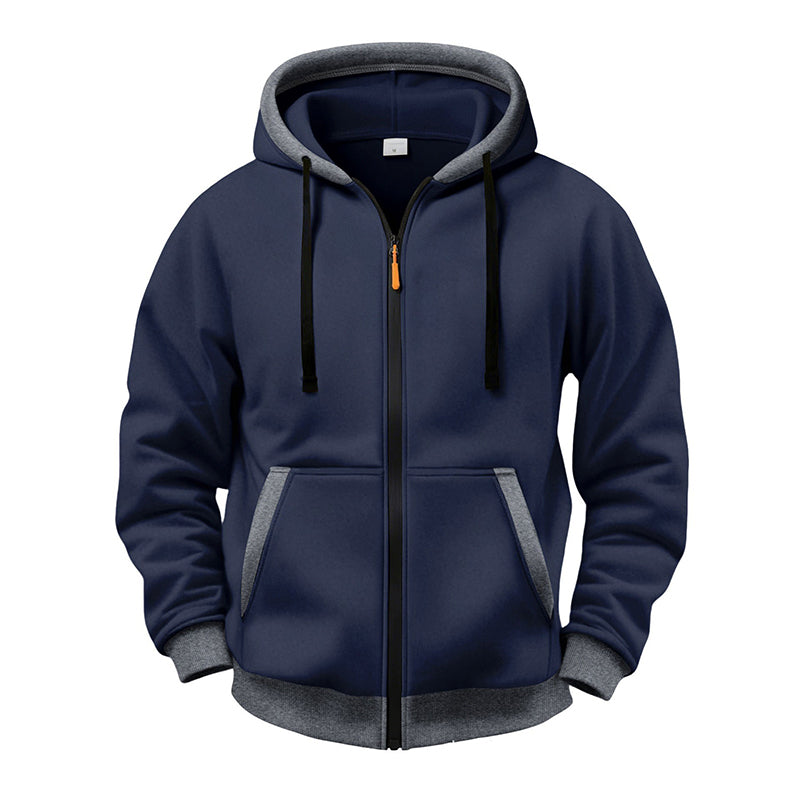 🔥 Värme för vardagen | Hoodie för män med hel dragkedja, plyschfoder och huva med dragsko
