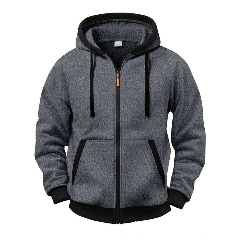 🔥 Värme för vardagen | Hoodie för män med hel dragkedja, plyschfoder och huva med dragsko