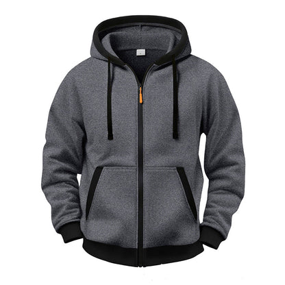 🔥 Värme för vardagen | Hoodie för män med hel dragkedja, plyschfoder och huva med dragsko