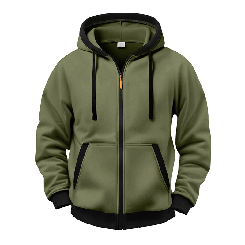 🔥 Värme för vardagen | Hoodie för män med hel dragkedja, plyschfoder och huva med dragsko