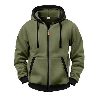 🔥 Värme för vardagen | Hoodie för män med hel dragkedja, plyschfoder och huva med dragsko