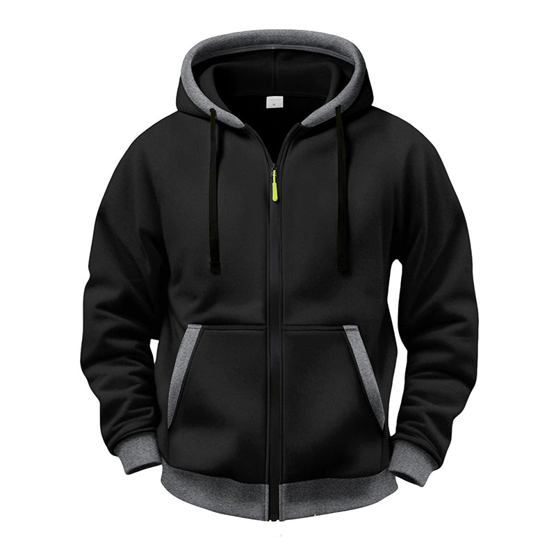 🔥 Värme för vardagen | Hoodie för män med hel dragkedja, plyschfoder och huva med dragsko