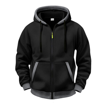 🔥 Värme för vardagen | Hoodie för män med hel dragkedja, plyschfoder och huva med dragsko