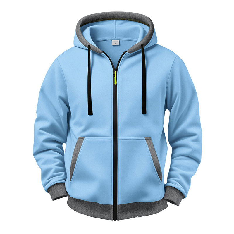 🔥 Värme för vardagen | Hoodie för män med hel dragkedja, plyschfoder och huva med dragsko