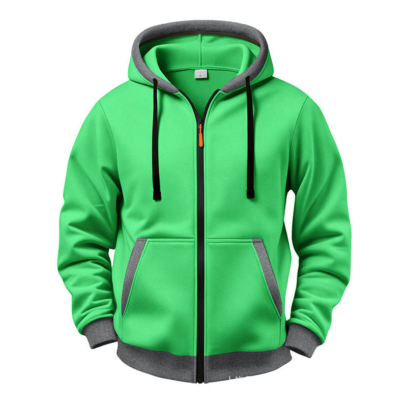 🔥 Värme för vardagen | Hoodie för män med hel dragkedja, plyschfoder och huva med dragsko