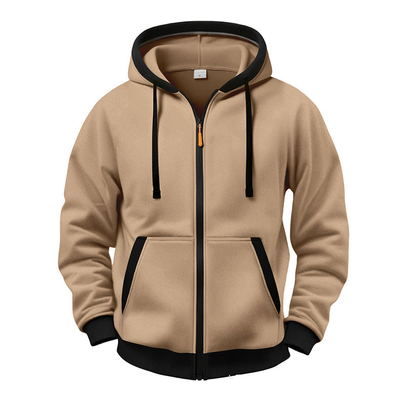 🔥 Värme för vardagen | Hoodie för män med hel dragkedja, plyschfoder och huva med dragsko