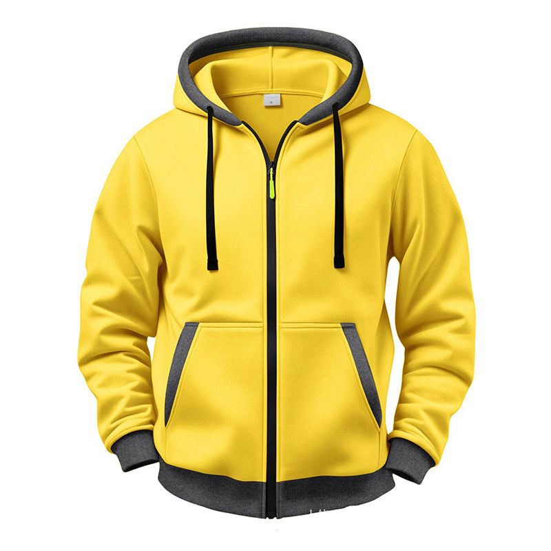 🔥 Värme för vardagen | Hoodie för män med hel dragkedja, plyschfoder och huva med dragsko