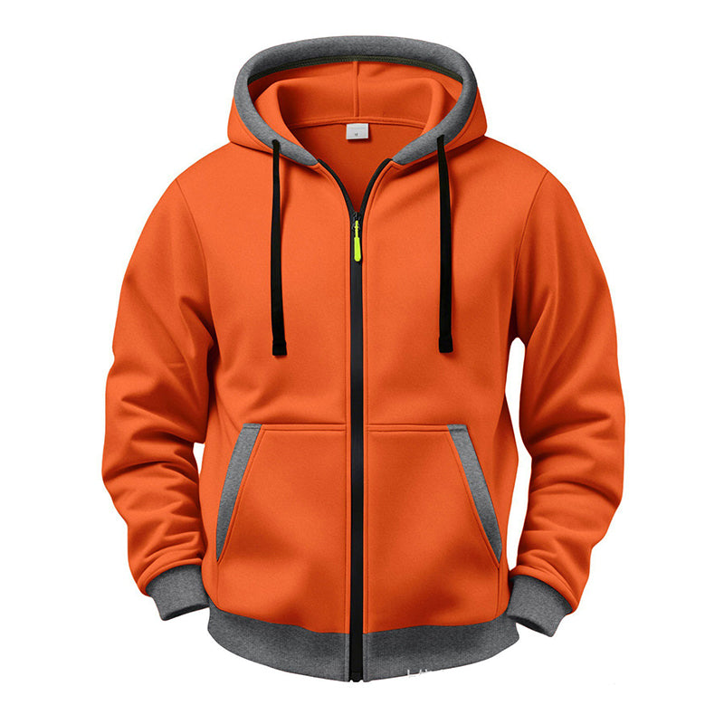 🔥 Värme för vardagen | Hoodie för män med hel dragkedja, plyschfoder och huva med dragsko