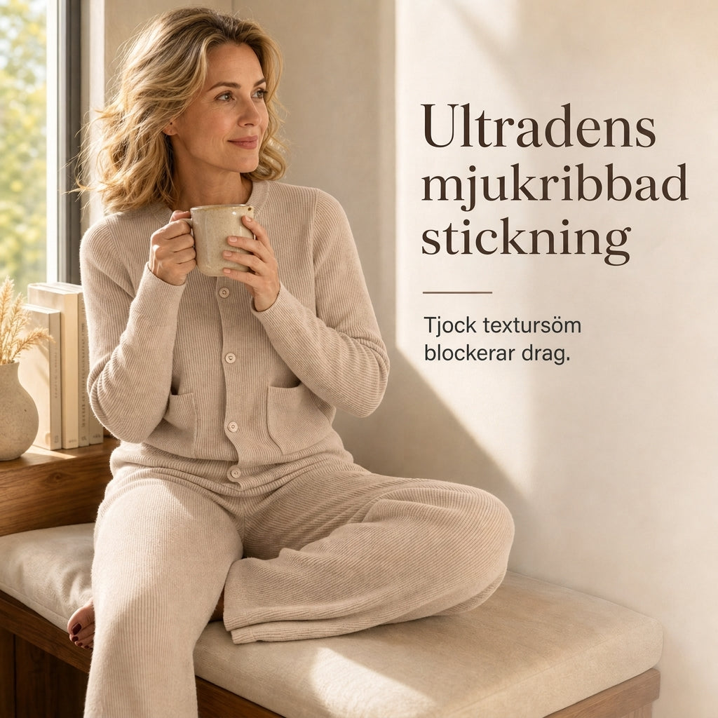 Kvinnors lediga 2-delad stickad set med kofta tröja och vida ben byxor