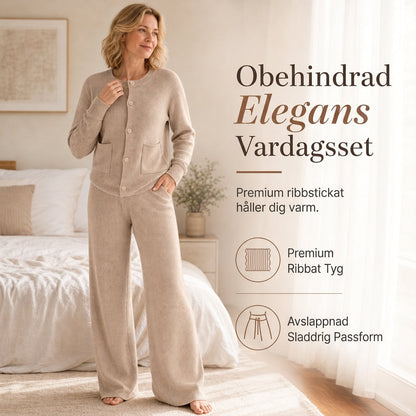 Kvinnors lediga 2-delad stickad set med kofta tröja och vida ben byxor
