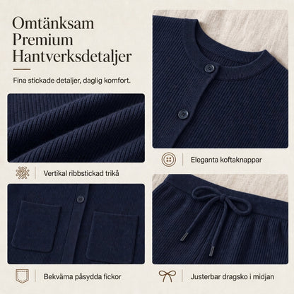 Kvinnors lediga 2-delad stickad set med kofta tröja och vida ben byxor