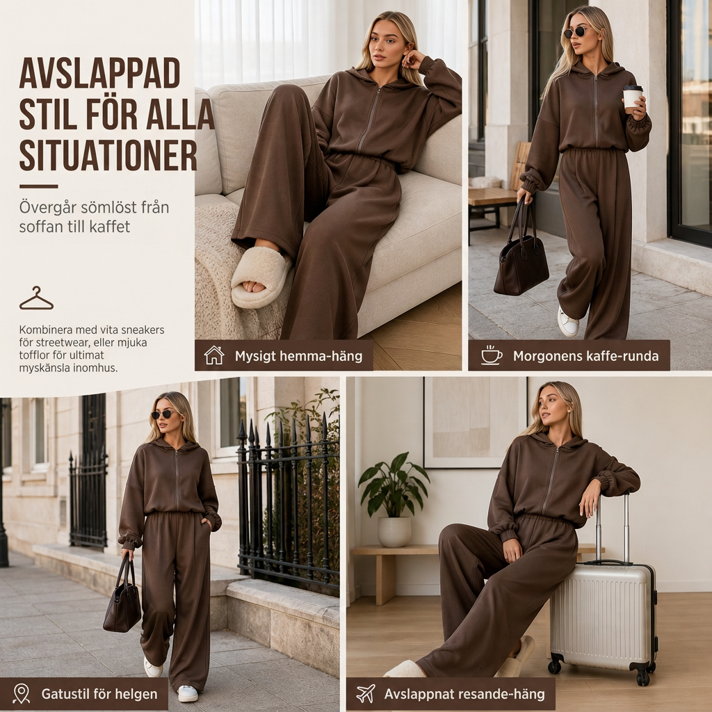 ✨ Bekväm favorit 🤎 2-delat loungewear-set för damer med huva och vida byxor – mjukt, avslappnat och stilfullt