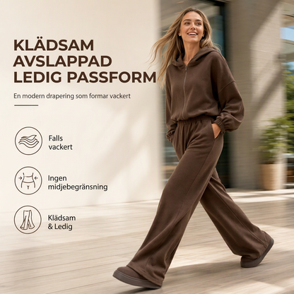 ✨ Bekväm favorit 🤎 2-delat loungewear-set för damer med huva och vida byxor – mjukt, avslappnat och stilfullt