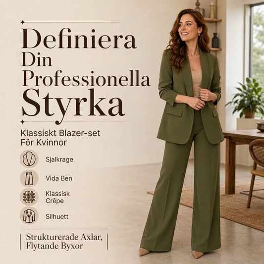 Elegant Kostymset för Dam – Stilren Kavaj & Vida Byxor med Bekväm Passform