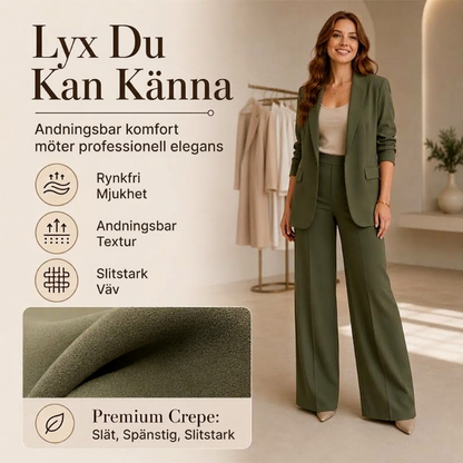 Elegant Kostymset för Dam – Stilren Kavaj & Vida Byxor med Bekväm Passform
